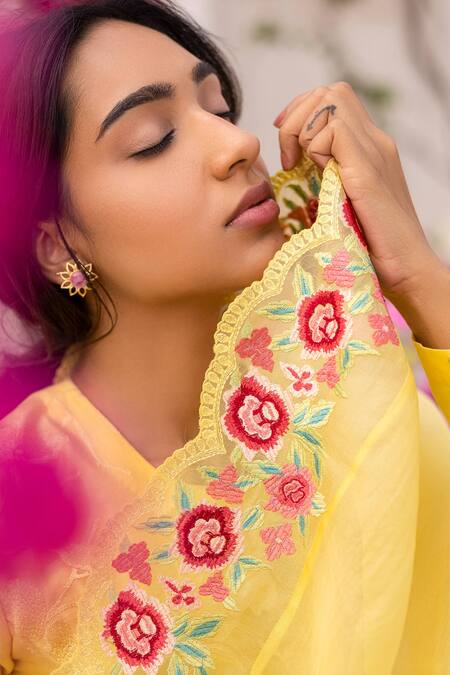 Buy Chhaya Mehrotra Yellow Anarkali Handwoven Chanderi Pants Cotton Dupatta Silk Organza Set Online at Aza Fashions Buy_Chhaya Mehrotra_Yellow Anarkali Handwoven Chanderi Pants Cotton Dupatta Silk Organza Set _Online_at_Aza_Fashions