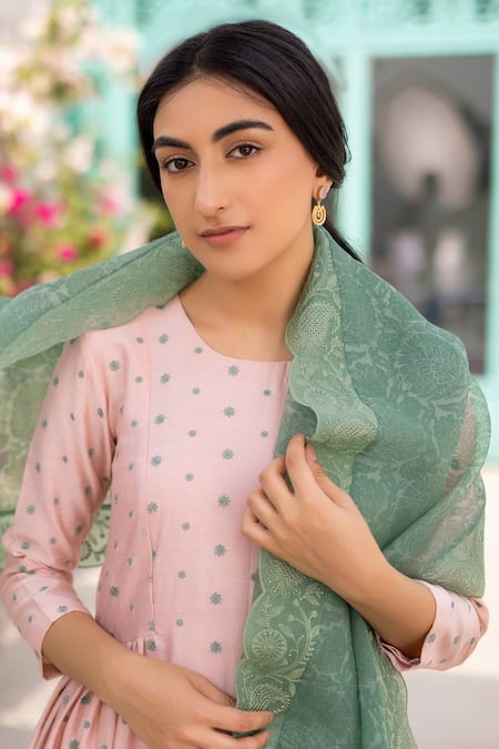 Buy Chhaya Mehrotra Peach Anarkali Handwoven Chanderi Pants Cotton Dupatta Silk Organza Set Online at Aza Fashions Buy_Chhaya Mehrotra_Peach Anarkali Handwoven Chanderi Pants Cotton Dupatta Silk Organza Set _Online_at_Aza_Fashions