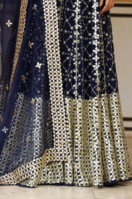 Shop_Gulabo Jaipur_Blue Organza, Georgette U Neck Embroidered Lehenga Set _Online_at_Aza_Fashions