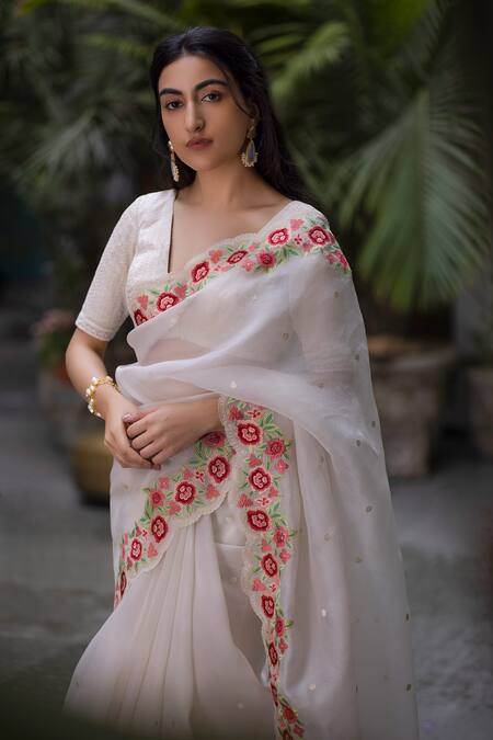 Off White Golden border soft silk saree– Lotus Fashion