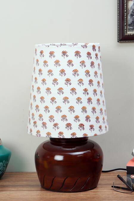 Nakshikathaa - Homeware_White Aluminium Printed Nirvana Bed Side Lamp _Online_at_Aza_Fashions