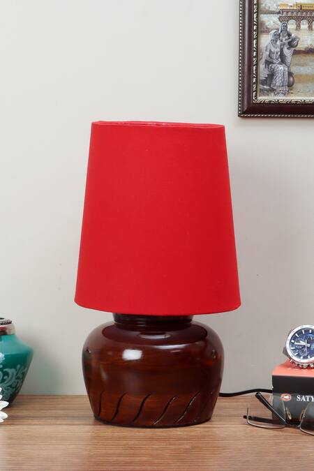 Shop_Nakshikathaa - Homeware_Red Aluminium Nirvana Bed Side Lamp _at_Aza_Fashions