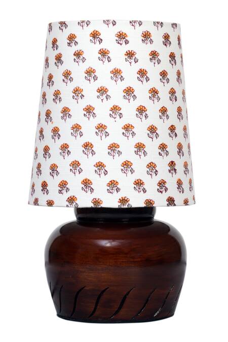 Shop_Nakshikathaa - Homeware_White Aluminium Printed Nirvana Bed Side Lamp _at_Aza_Fashions