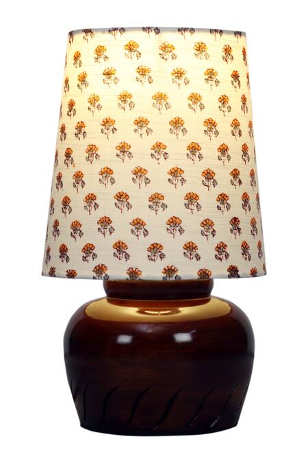 Buy_Nakshikathaa - Homeware_White Aluminium Printed Nirvana Bed Side Lamp _Online_at_Aza_Fashions