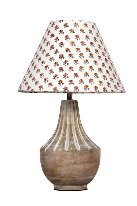 Nakshikathaa - Homeware_White Clay Print Ektara Table Lamp_Online_at_Aza_Fashions