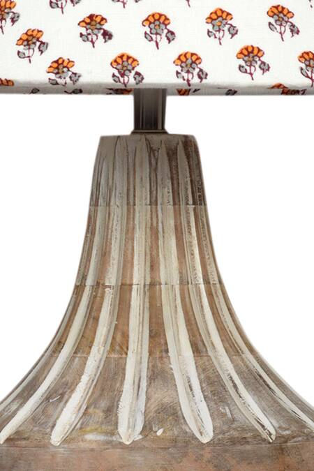 Nakshikathaa - Homeware_White Clay Print Ektara Table Lamp_at_Aza_Fashions