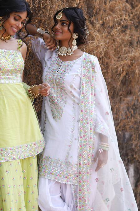 Gopi Vaid_White Kurta Silk Dhoti Round Embroidered And Pant Set_Online_at_Aza_Fashions