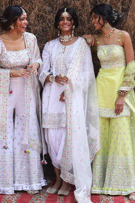 Buy_Gopi Vaid_White Kurta Silk Dhoti Round Embroidered And Pant Set_Online_at_Aza_Fashions