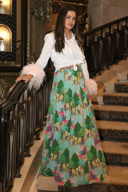 Payal Singhal_Grey Crepe Animal Round Print Lehenga Set_Online_at_Aza_Fashions