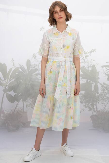 Buy Arcvsh By Pallavi Singh White Linen Spread Collar Midi Dress Online at Aza Fashions Buy_Arcvsh By Pallavi Singh_White Linen Spread Collar Midi Dress _Online_at_Aza_Fashions