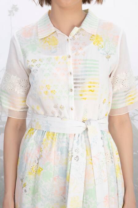 Shop Arcvsh By Pallavi Singh White Linen Spread Collar Midi Dress Online at Aza Fashions Shop_Arcvsh By Pallavi Singh_White Linen Spread Collar Midi Dress _Online_at_Aza_Fashions