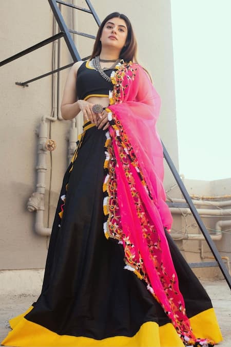 Black and Pink Embroidered Lehenga & Choli With Dupatta - Etsy