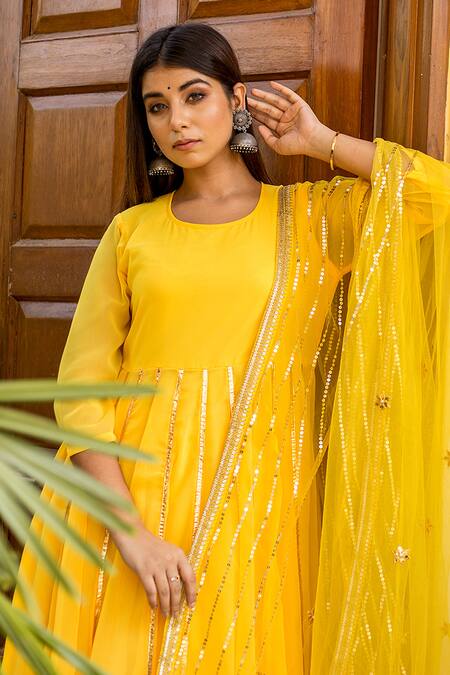 Shop Gulabo Jaipur Yellow Gota Embroidered Anarkali Set Online at Aza Fashions Shop_Gulabo Jaipur_Yellow Gota Embroidered Anarkali Set_Online_at_Aza_Fashions