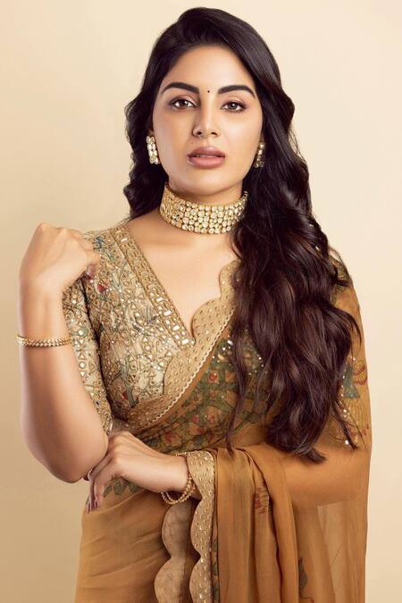 Archana Jaju_Brown Kalamkari Saree_at_Aza_Fashions