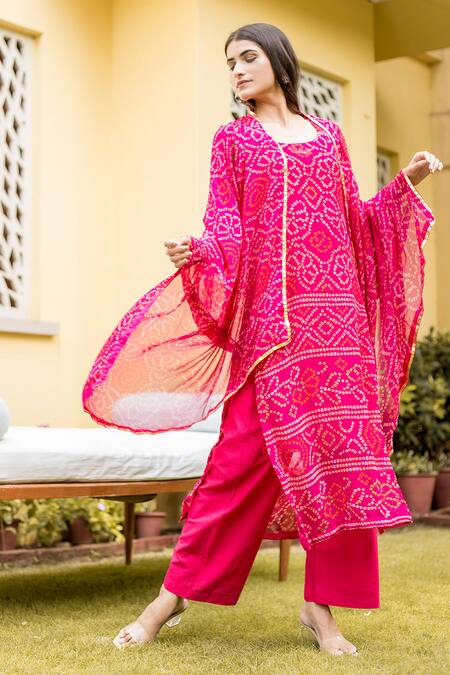 Gulabo Jaipur Pink Cotton, Georgette Round Bandhani Print Kurta Set Online at Aza Fashions Gulabo Jaipur_Pink Cotton, Georgette Round Bandhani Print Kurta Set _Online_at_Aza_Fashions