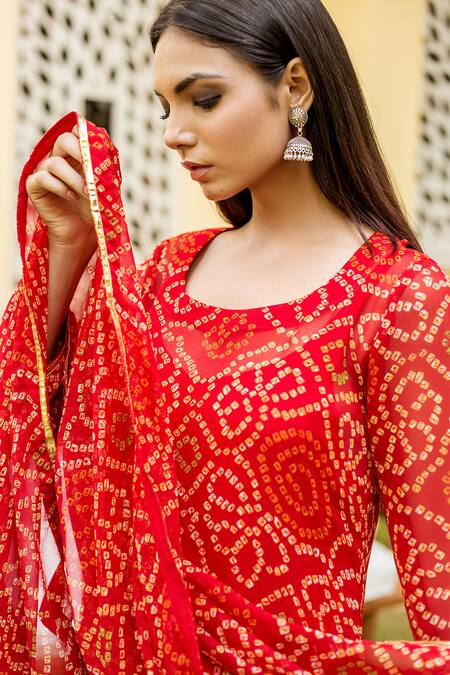 Buy Gulabo Jaipur Red Cotton, Georgette Round Bandhani Print Kurta Set Online at Aza Fashions Buy_Gulabo Jaipur_Red Cotton, Georgette Round Bandhani Print Kurta Set _Online_at_Aza_Fashions