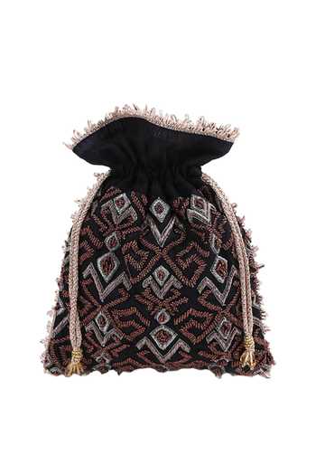 Buy The Purple Sack Black Embroidery, Beads Potli Bag at Aza Fashions Buy_The Purple Sack_Black Embroidery, Beads Potli Bag _at_Aza_Fashions
