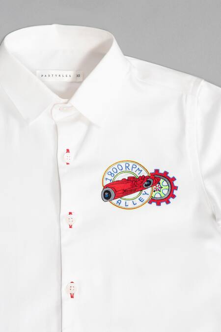 Partykles White Cotton Satin Embroidery Shirt Online at Aza Fashions Partykles_White Cotton Satin Embroidery Shirt _Online_at_Aza_Fashions