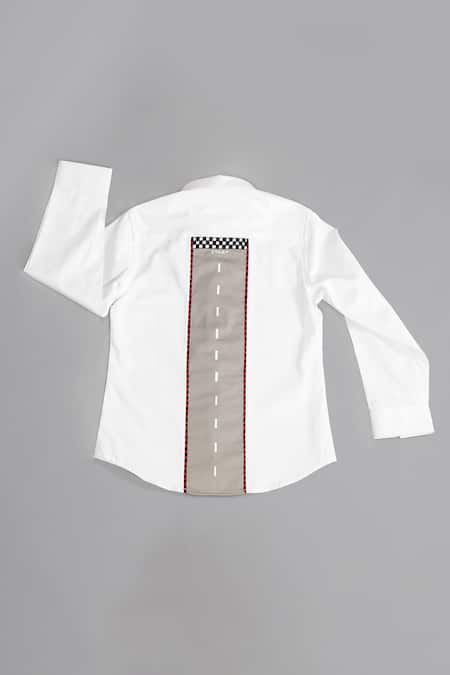 Shop Partykles White Cotton Satin Embroidery Shirt at Aza Fashions Shop_Partykles_White Cotton Satin Embroidery Shirt _at_Aza_Fashions