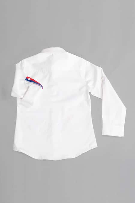 Shop Partykles White Cotton Satin Embroidery Shirt at Aza Fashions Shop_Partykles_White Cotton Satin Embroidery Shirt _at_Aza_Fashions