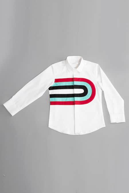 Partykles White Cotton Satin Printed Shirt