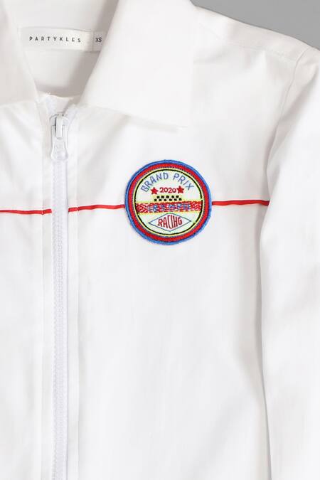 Partykles White Cotton Satin Embroidery Jacket Style Shirt Online at Aza Fashions Partykles_White Cotton Satin Embroidery Jacket Style Shirt _Online_at_Aza_Fashions