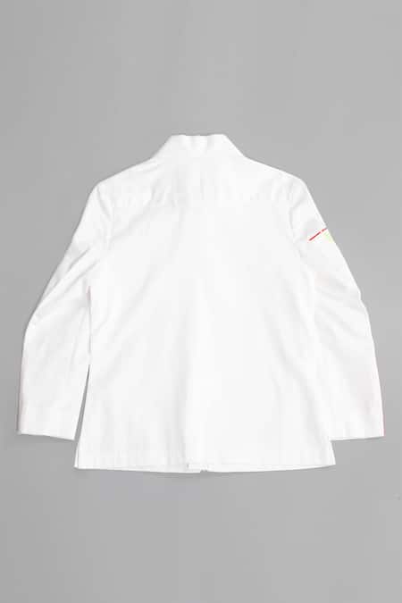 Shop Partykles White Cotton Satin Embroidery Jacket Style Shirt at Aza Fashions Shop_Partykles_White Cotton Satin Embroidery Jacket Style Shirt _at_Aza_Fashions