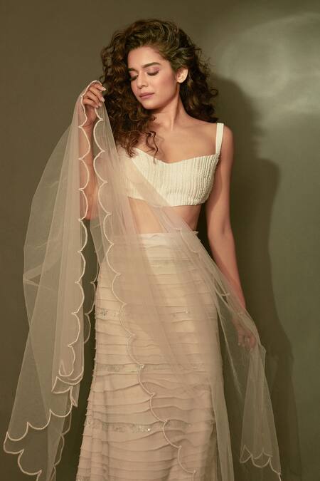 Buy_Maiti Shahani_Grey Viscose Georgette Embroidered Resham Work Layered Lehenga Set  _Online_at_Aza_Fashions