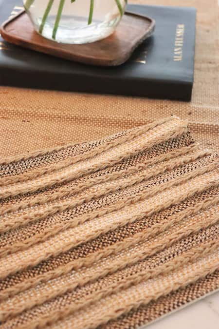 Shop_The Kargha Story_Beige Jute Earthy Pathways Table Runner_Online_at_Aza_Fashions
