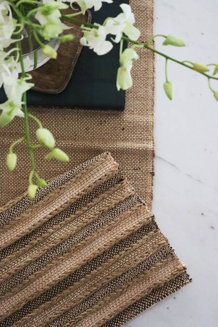 The Kargha Story_Beige Jute Earthy Pathways Table Runner_at_Aza_Fashions