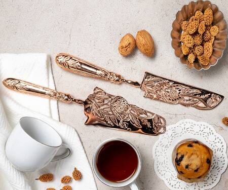 Logam_Silver Dandelion Cake Serving Knife Set Of 2_Online_at_Aza_Fashions