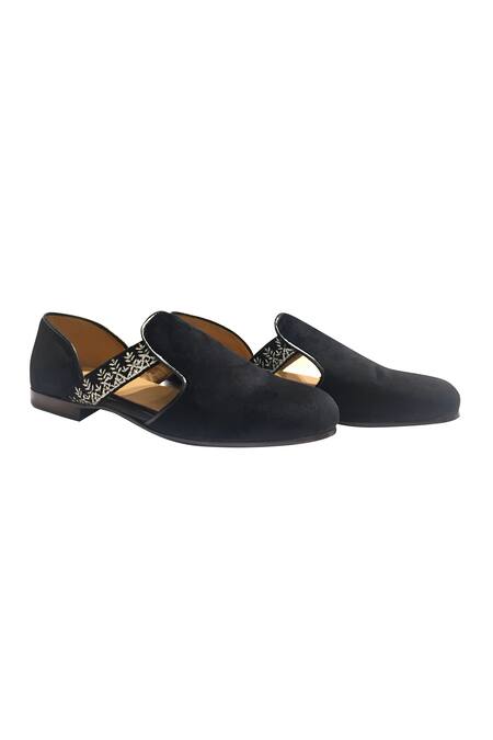 Buy_Artimen_Black Embroidered Velvet Loafers_Online_at_Aza_Fashions