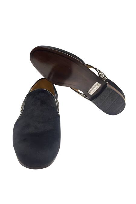 Artimen_Black Embroidered Velvet Loafers_Online_at_Aza_Fashions
