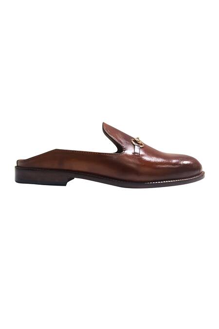 Shop_Artimen_Brown Plain Leather Mules _Online_at_Aza_Fashions