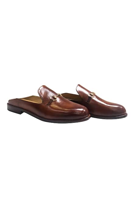 Buy_Artimen_Brown Plain Leather Mules _Online_at_Aza_Fashions