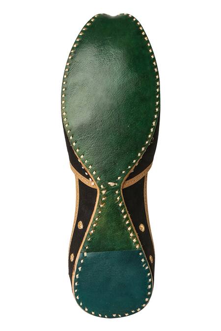 Shop_Imlee Jaipur_Black Silk Embroidered Juttis _Online_at_Aza_Fashions