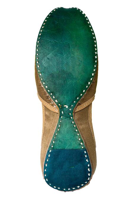 Shop_Imlee Jaipur_Gold Embroidered Silk Juttis _Online_at_Aza_Fashions