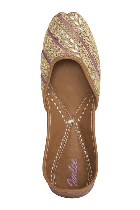 Shop Imlee Jaipur Purple Gota Patti Embroidered Mojaris at Aza Fashions Shop_Imlee Jaipur_Purple Gota Patti Embroidered Mojaris _at_Aza_Fashions
