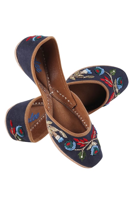 Imlee Jaipur Blue Embroidered Rose Juttis