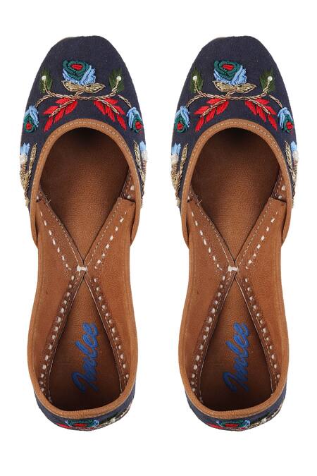 Shop Imlee Jaipur Blue Embroidered Rose Juttis at Aza Fashions Shop_Imlee Jaipur_Blue Embroidered Rose Juttis _at_Aza_Fashions