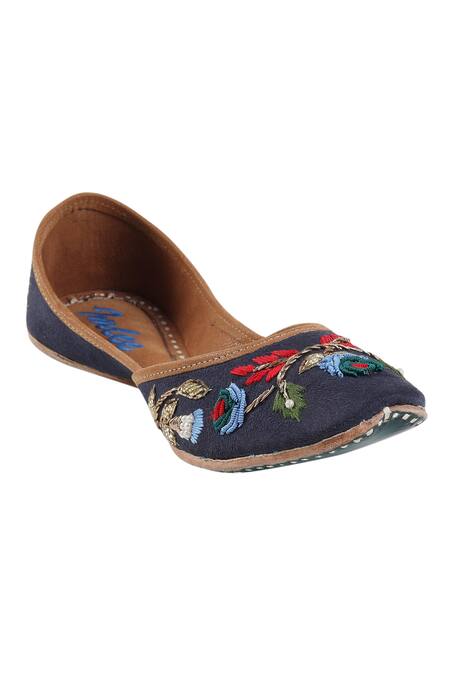 Imlee Jaipur Blue Embroidered Rose Juttis Online at Aza Fashions Imlee Jaipur_Blue Embroidered Rose Juttis _Online_at_Aza_Fashions