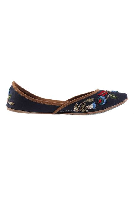 Buy Imlee Jaipur Blue Embroidered Rose Juttis Online at Aza Fashions Buy_Imlee Jaipur_Blue Embroidered Rose Juttis _Online_at_Aza_Fashions