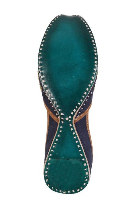 Shop Imlee Jaipur Blue Embroidered Rose Juttis Online at Aza Fashions Shop_Imlee Jaipur_Blue Embroidered Rose Juttis _Online_at_Aza_Fashions