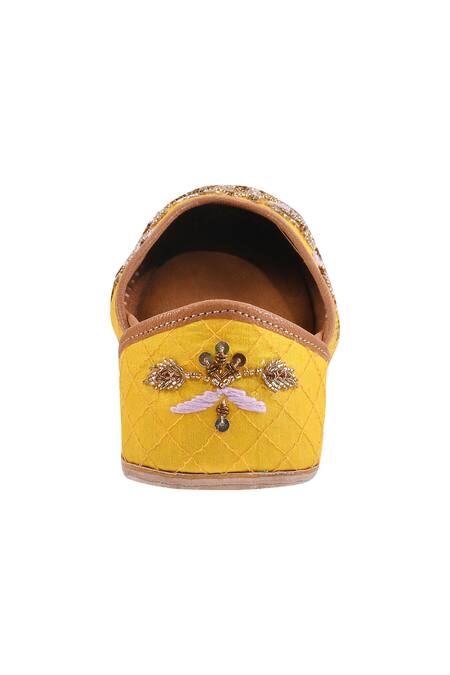 Shop_Imlee Jaipur_Yellow Embroidered Silk Juttis _Online_at_Aza_Fashions