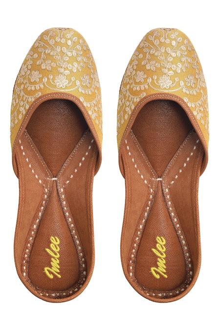 Imlee Jaipur Yellow Silk Embroidered Juttis