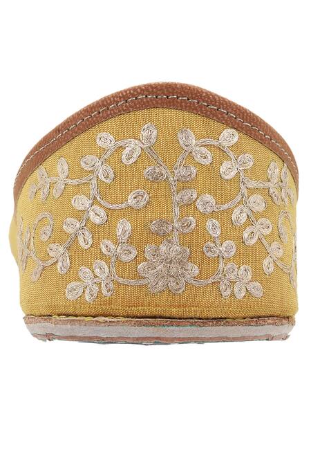 Imlee Jaipur Yellow Silk Embroidered Juttis at Aza Fashions Imlee Jaipur_Yellow Silk Embroidered Juttis _at_Aza_Fashions