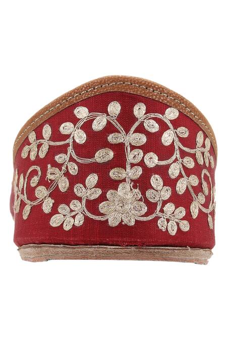 Imlee Jaipur Maroon Silk Embroidered Juttis at Aza Fashions Imlee Jaipur_Maroon Silk Embroidered Juttis _at_Aza_Fashions
