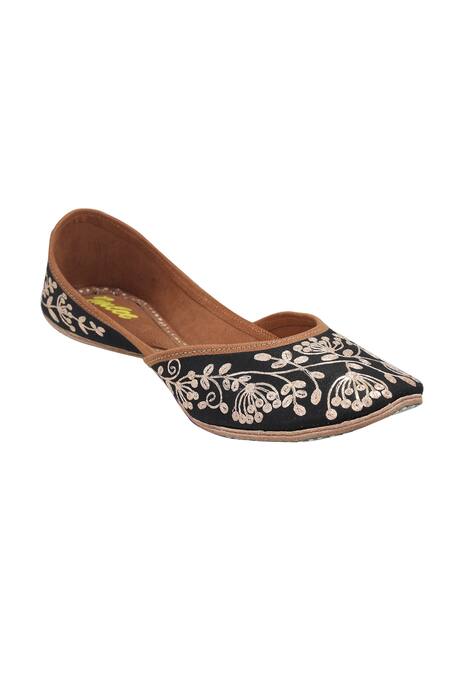Imlee Jaipur_Black Embroidered Silk Juttis _Online_at_Aza_Fashions