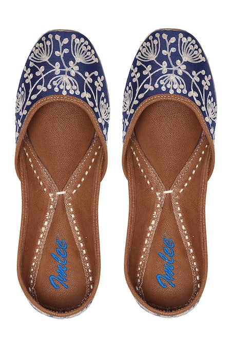Imlee Jaipur Blue Silk Embroidered Juttis