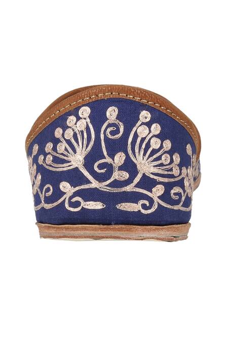 Shop_Imlee Jaipur_Blue Silk Embroidered Juttis _Online_at_Aza_Fashions